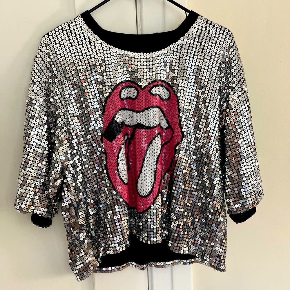 NEW Rolling Stones Sequin Dolman Top
